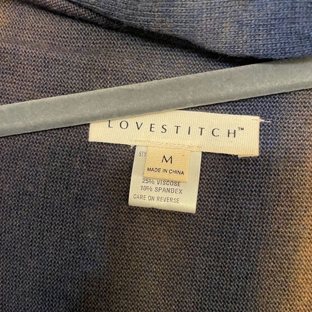 Navy Blue Gradient Striped Asymmetrical Sweater - Picture 3 of 6